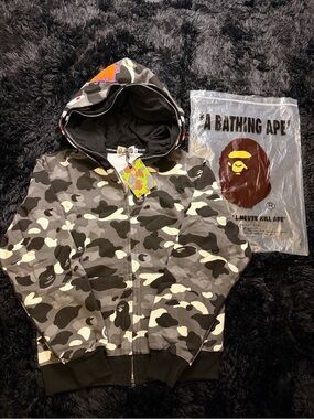 A Bathing Ape BAPE Black Grey Camo Shark Full Zip Hoodie